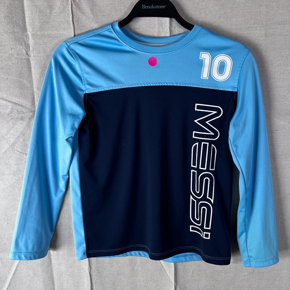 Leo Messi Boys Blue Long Sleeve Soccer Graphic Futbol‎ Argentina T-Shirt Size 8